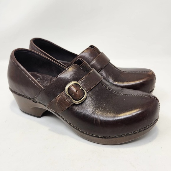Dansko Tamara Brown Leather Slip On Clogs 37 US 6.5 Split Toe Comfort Shoes - Picture 1 of 8